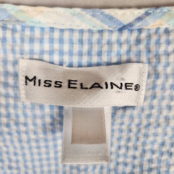 Miss Elaine Seersucker Housecoat Women's M Blue Embroidered Snap Front Pockets - Picture 6 of 8
